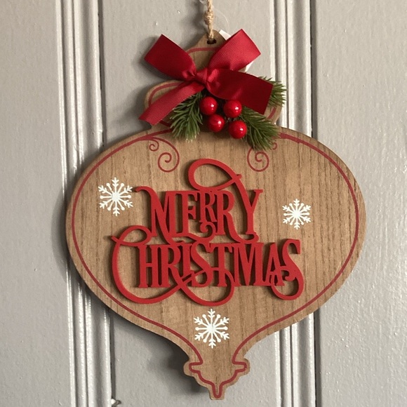 NWT- Merry Christmas Wooden Ornament Shaped Decoration Sign - Picture 4 of 17